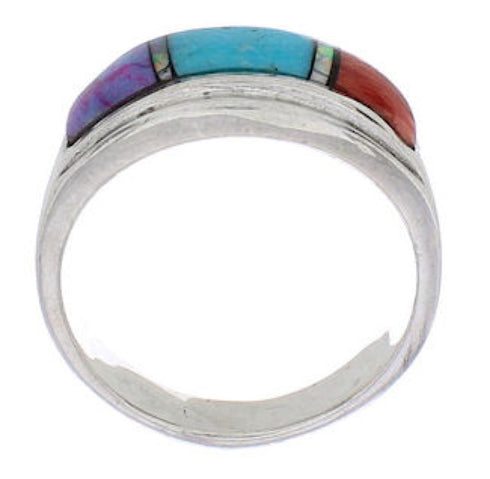 Genuine Sterling Silver Multicolor Inlay Ring Size 8-1/2 UX36123
